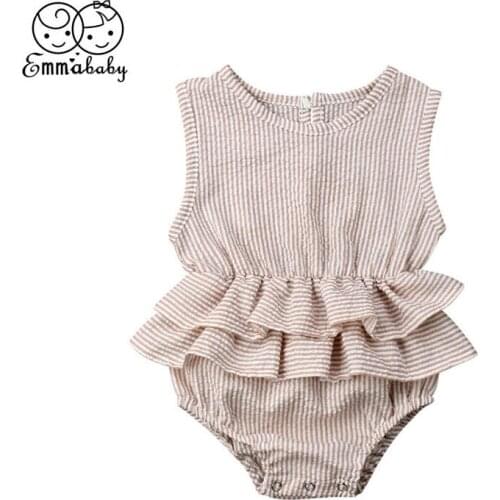 Newborn Baby Girls Bodysuit Summer Kids Clothes Infant Cotton Bodysuit Toddler Ruffle Jumpsuit Children Outfit 0-2T
