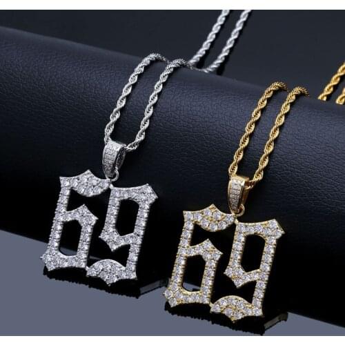 European and American rapper with the same paragraph Hiphop pendant micro inlaid zircon number 69 solid pendant necklace
