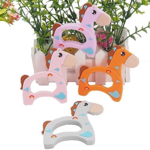 Chenkai 10PCS Silicone Horse Teether DIY Baby Rattle Pacifier Dummy Teething Nursing Animal Pendant Jewelry Sensory Toy BPA Free