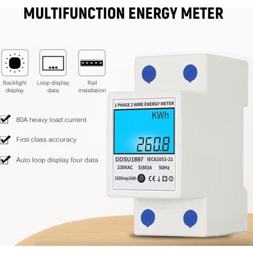 Digital Electric Energy Meter Single Phase DIN Rail Electricity Meter One Phase Two Wire Multifunction Electrical Meter