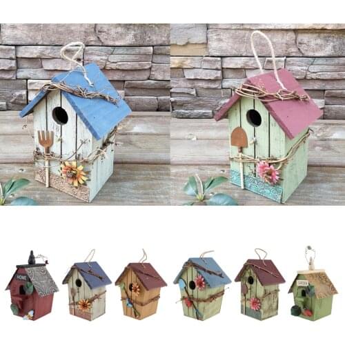 Decorative Bird House with Flower, Jute Cord, Ladybug, Hanging Garden Decoration Hanging Nest Hanging Bird House Bird Feeder
