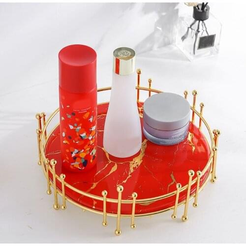 European style makeup organizer box nail polish bathroom storage rack bedroom desktop dressing table jewelry rack marble tray