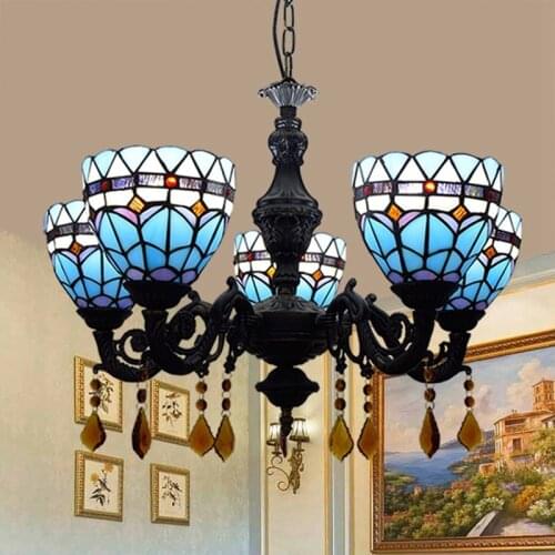 European-Style Modern Creative Tiffany Colored Glass Mediterranean Blue Restaurant Internet Cafe Bar Living Room 5