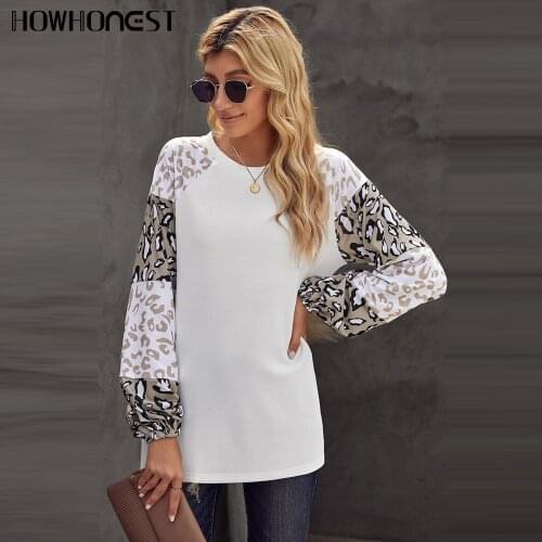 Za Womens Oversized T-shirt Leopard Print Stitching Lantern Sleeve Hoodies Round Neck Pullover Long Sleeve Women Pulovers Top