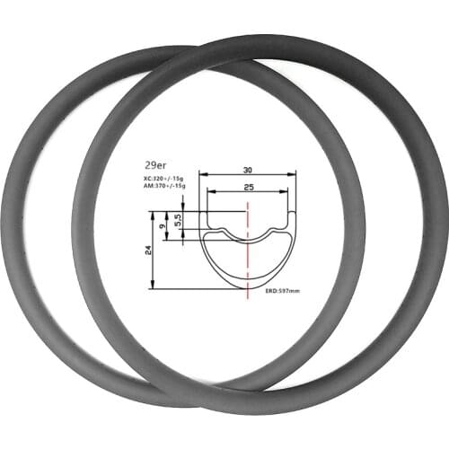29er Carbon mtb disc rims Symmetry 30x24mm Tubeless Bicycle rim XC 320g AM 370g Disc mtb rims aro ERD 597mm 24 28 32 36 holes