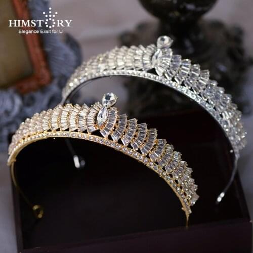 Himstory European Sparkling Brides Tiaras Crowns Headpices Bridal Headbands Clear Crystal Wedding Hair Accessories