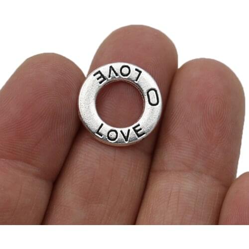 JAKONGO Antique Silver Plated Love Circle Charm Pendants for Jewelry Making Bracelet DIY Accessories 17mm 10pcs