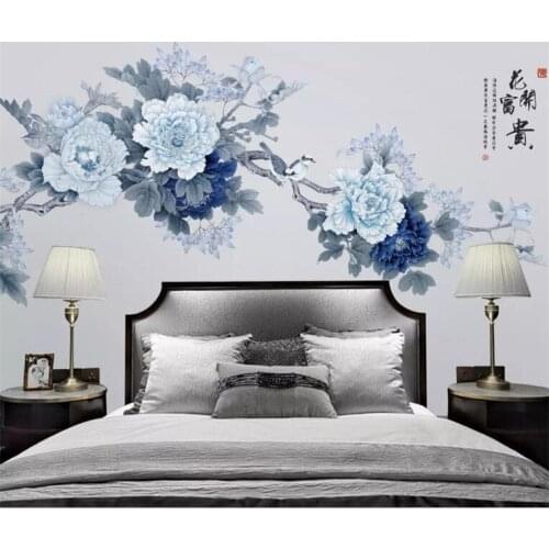 Classic Personality Wallpaper Elegant Peach Flower New Chinese Hand-painted Pen Flower and Bird Background wall paper