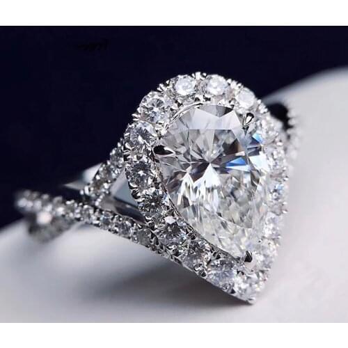 18K Au750 White Gold Women Wedding Party Engagement Ring 1 2 3 4 5 Carat Pear Water Drop Cross Moissanite Diamond Ring Trendy