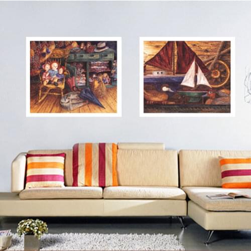 Cartoon Pure blue village landscape canvas printings oil painting printed on canvas home wall art decoration picture no frame