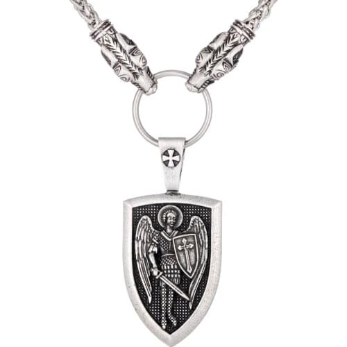 Norse Vikings Odin Warriors Cross Shield Pendant Necklace Walf Head Amulet Necklace Mens Jewelry Gift