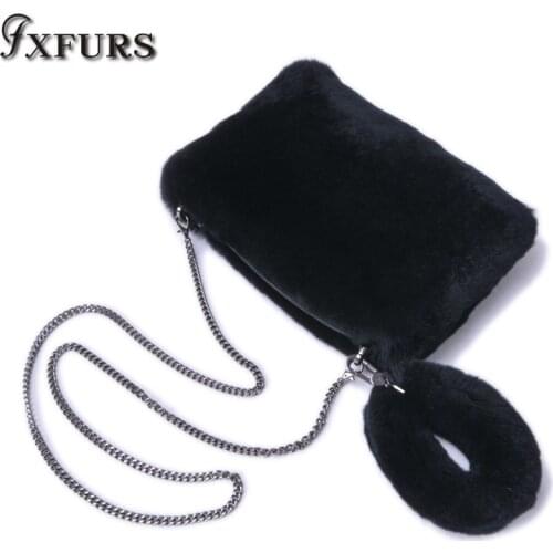 2020 Women New Rex Rabbit Fur Handbag Chinchilla Single Shoulder Bags Winter Warm Fashion Evening Bags Chain Girl Gift Love Fur