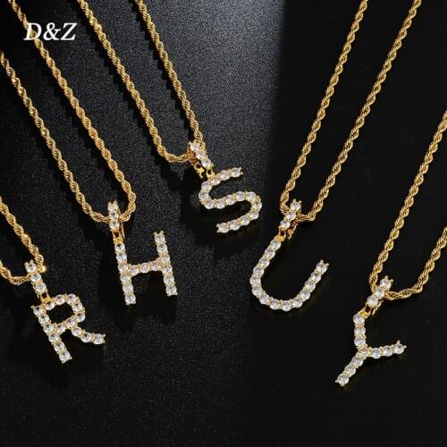 D&Z Zircon Tennis Letters Necklaces & Pendant For Men/Women Gold Color Fashion Hip Hop Jewelry with 3mmRope Chain