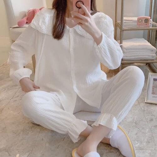Maternity Pajamas Pregnancy Sleepwear Fashion Gauze Cotton Breastfeeding Pajamas Nursing Nightgown Long Sleeve+Pants Suits