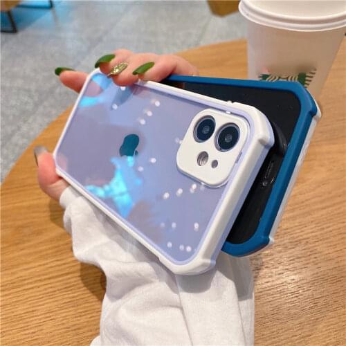 Clear Shockproof Hybrid Color Bumper Phone Case For iPhone 12 11 Pro MAX X XS Max XR 7 8 Plus Lens Protection Anti-Shock Cover