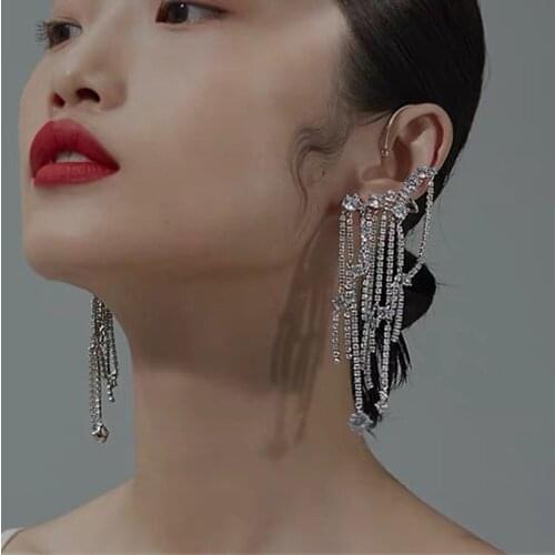 Luxury Personality Rhinestone Long Tassel Drop Earrings Ear Hooks for women Jewelry Statement Crystal Tassel Dangle S1082