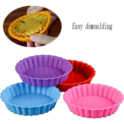 Silicone Tart Baking Molds Mini Quiche Trays Non-stick Round Fluted Flan Pan With Loose Bases Cake Mould Tools Pastry Bread Mold