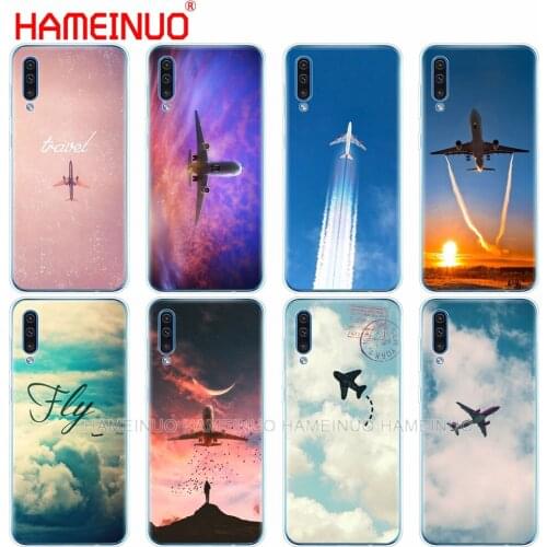 Silicon phone cover case for Samsung Galaxy S10 E PLUS A10 A20 A30 A40 A50 A70 A10E A20E M20 the airplane flying into the sunset