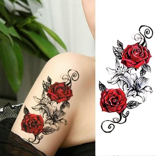 Temporary tattoo sticke Art 3D Roses Flower Body Rose Tattoo Fashion Woman Girl Arm Art Body Fake Tattoo Sticker Waterproof