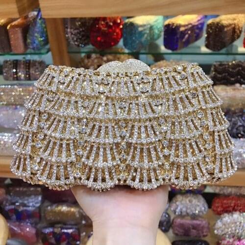 XIYUAN lady Multicolor Crystal Hollow OUt Clutches Bags Evening bags Bridal Wedding Party prom small Purse Handbag shoulder bag