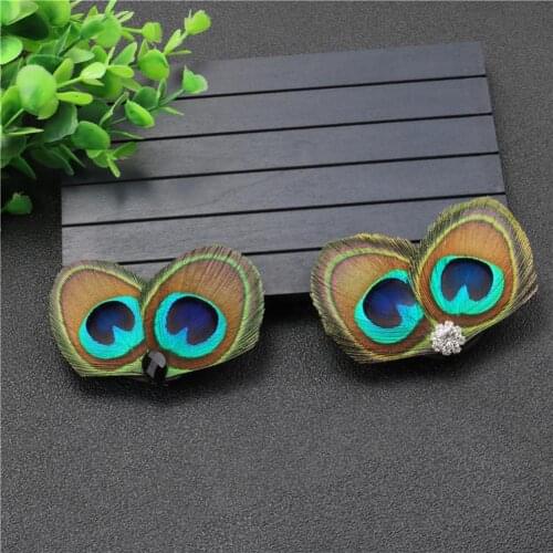 Ethnic Style Women Peacock Feather Rhinestone Inlaid Hairpin Hair Clip Barrette hot