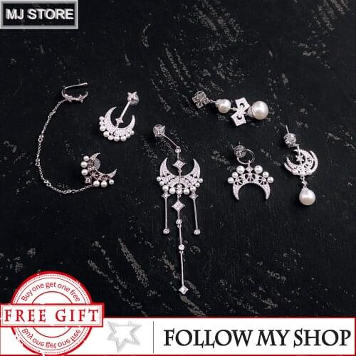 MEIJI Women Fashion Luxury Brand Jewelry S925 Sterling Silver Earring with Pearl Star And Moon Pendant Earring For Girlfriend