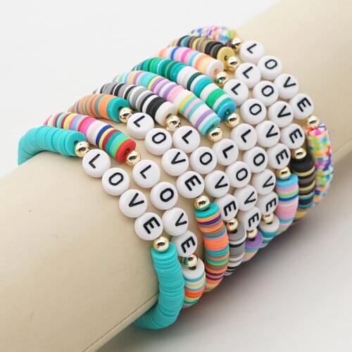 KSRA Bohemia Initial Letter Love Polymer Clay Bracelet For Women Handmade Rainbow Beads Bracelets Female Boho Jewelry 2020 New