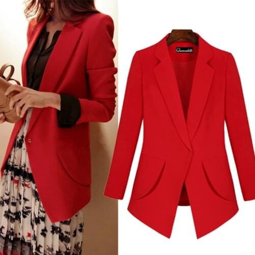Queechalle Red Black 4XL 5XL Big Size Notched Slim Blazer Coat Women Long Sleeve Office Lady Workwear Jacket Suit Womens Blazer