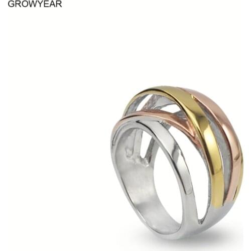 3 Colors Geometric Lines Ring Steel Women Fashion Jewelry Silver Color Gold Color Rose Gold Color Finger Ring Size 7 8 6 9