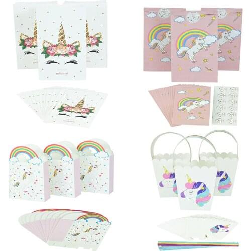 10/12Pcs Portable Unicorn Print Paper Candy Handbag DIY Wedding Birthday Unicorn Theme Party Decor Dessert Supplies Gift Package