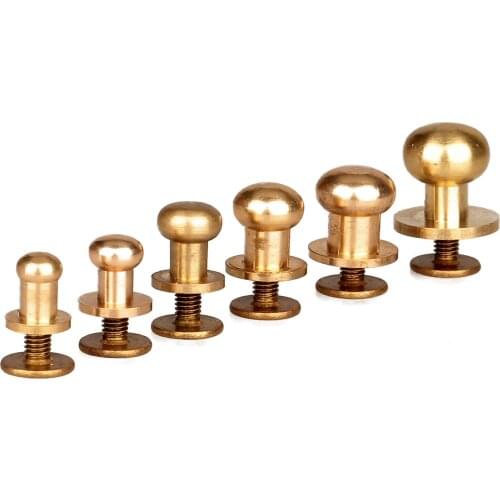 10Pc 5/6/7/8/9/10mm Brass Screw In Button Studs Round Head Rivet Stud Bag Snap Clasps Buckle Fastener Sewing Leather Craft