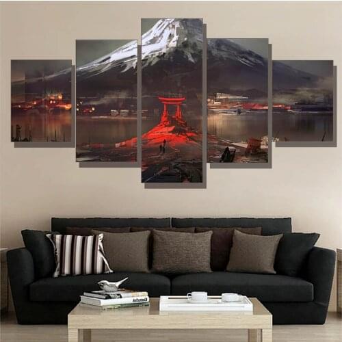 5 Panels/PCS Abstract Art Canvas Painting Mount Fuji Japan Drawing Artwork Pictures For Living Room Home Wall Decor No Frame