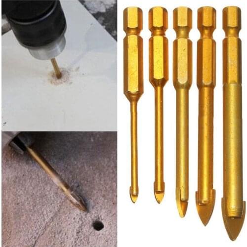 5pcs Hex Ti Porcelain Spear Head Ceramic Tile &Glass Drill Bits Set 3/4/6/8/10mm