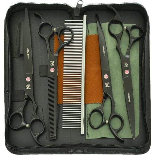 8.0" Pets Grooming Scissors Forceps Comb Bag Dog Straight Curved Cutting Shears 7.5" Animal Thinning Shears Dogs Trimmers B0053A