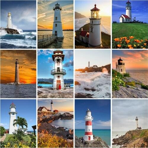 DIY Lighthouse 5D Diamond Painting Full Square Drill Seaside Diamond Embroidery Cross Stitch Mosaic Kits Wall Art Home Decor