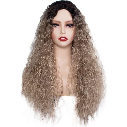 AMIR Long Wave Wig Synthetic Black / White Women' s Blonde Wig High Temperature Soft Cosplay Daily Wig