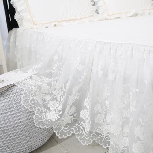 Free shipping Korean princess pure cotton ruffles lace embroidered bed skirt покрывало ropa de cama bedspreads bed apron YYX