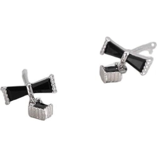 Black Awn Birthday Present Romantic 925 Sterling Silver Jewelry Engagement Bow Stud Earrings for Women Female Earring T235
