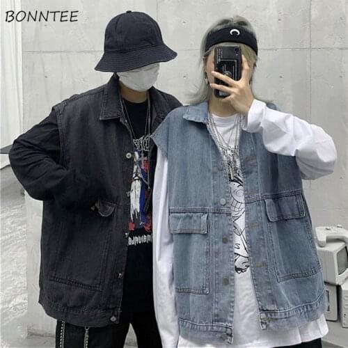 Men Denim Vests Couple Large Size 4XL Harajuku Vintage Spring New Stylish Baggy Sleeveless Waistcoat Safari Style Street Outwear
