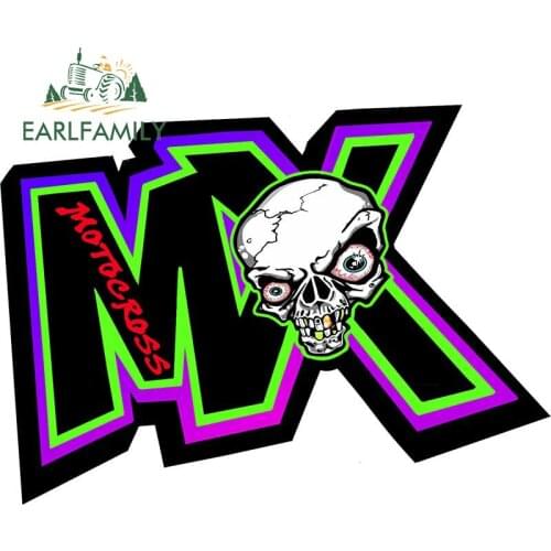 EARLFAMILY 13cm x 11.3cm MX Skull Motocross Dirtbike Racing Cartoon Decals Retro Sticker Window Trunk 4x4 Decor JDM Car Stickers