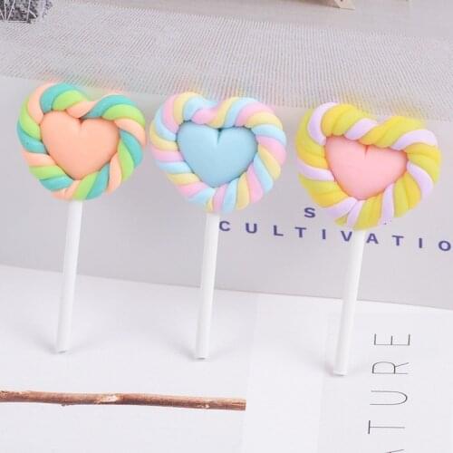 Kawaii Colorful Heart Lollipop Resin Craft Embellishments For Scrapbooking Headwear Japanese Food Play Toys Decor Diy Material
