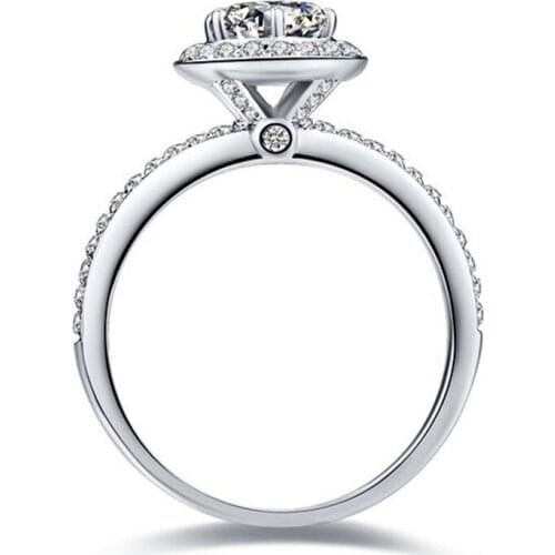 Test as Real 1CT 6.5MM G-H Round Cut Moissanite Ring Test Positive Certificate 925 Sterling Silver Ring White Gold Color