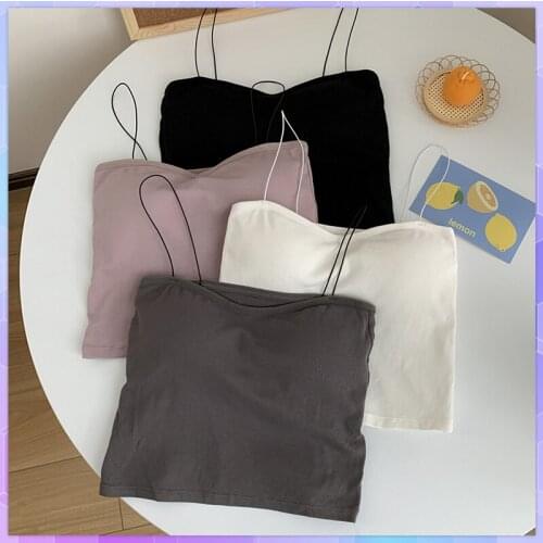 Summer Womens Crop Top Sexy Elastic Camis White Tube Top Sleeveless Short Tank Tops Wireless Bralette Strap Chest Pad Camisole