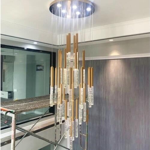 Modern chandelier lighting for staircase large long crystal lamps hallway lobby gold chain chandeliers home decor light