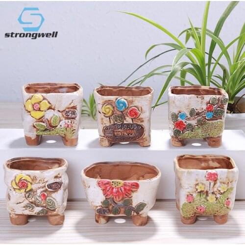 Strongwell Cute Hand Painted Ceramic Mini Flower Pot Home Garden Pot Bonsai Fairy Garden Decoration Miniature Model Planter