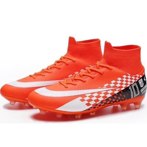 Mens Soccer Shoes High Ankle Cleats Teenager Breathable Sneakers Size 35-45 Grass Training FG / TF Kids Antiskid Football Boots