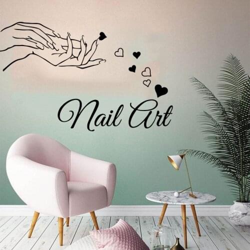Beauty Nail Salon Girl Hand Wall Sticker Makeup Manicure Fashion Woman Heart Window Wall Decal Vinyl Home Decor
