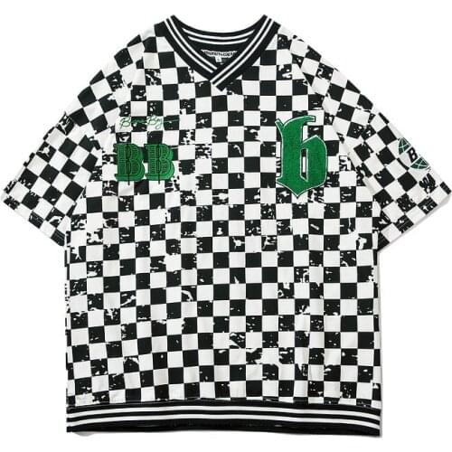 New T-shirt Mens 2021 Oversized Fashion Brand Loose Plaid Printed T-shirt Mens Baseball Tshirts Short Sleeve Tees