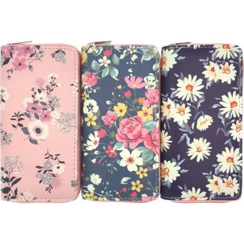 KANDRA New Fashion Watercolor Flower Print Long Wallet for Women Vegan Leather Floral Wallet Travel Organizer Bag Coin Purses