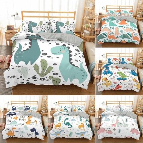 Comforter Bedding Set Duvet Cover Cartoon Dinosaur Printed Bedroom Textiles For Kids Boys With Pillowcases Double Single Size
